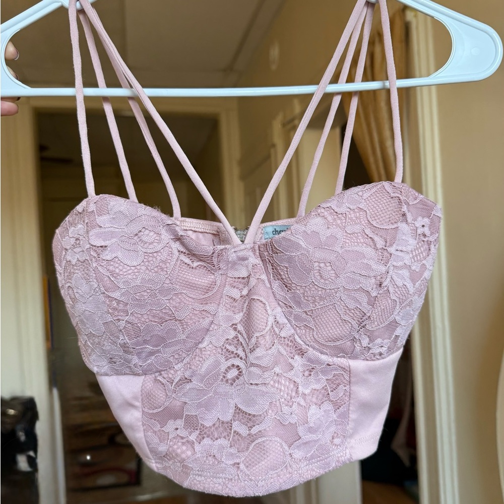 Charlotte Russe Mauve Pink Lace Strappy Bustier crop top
